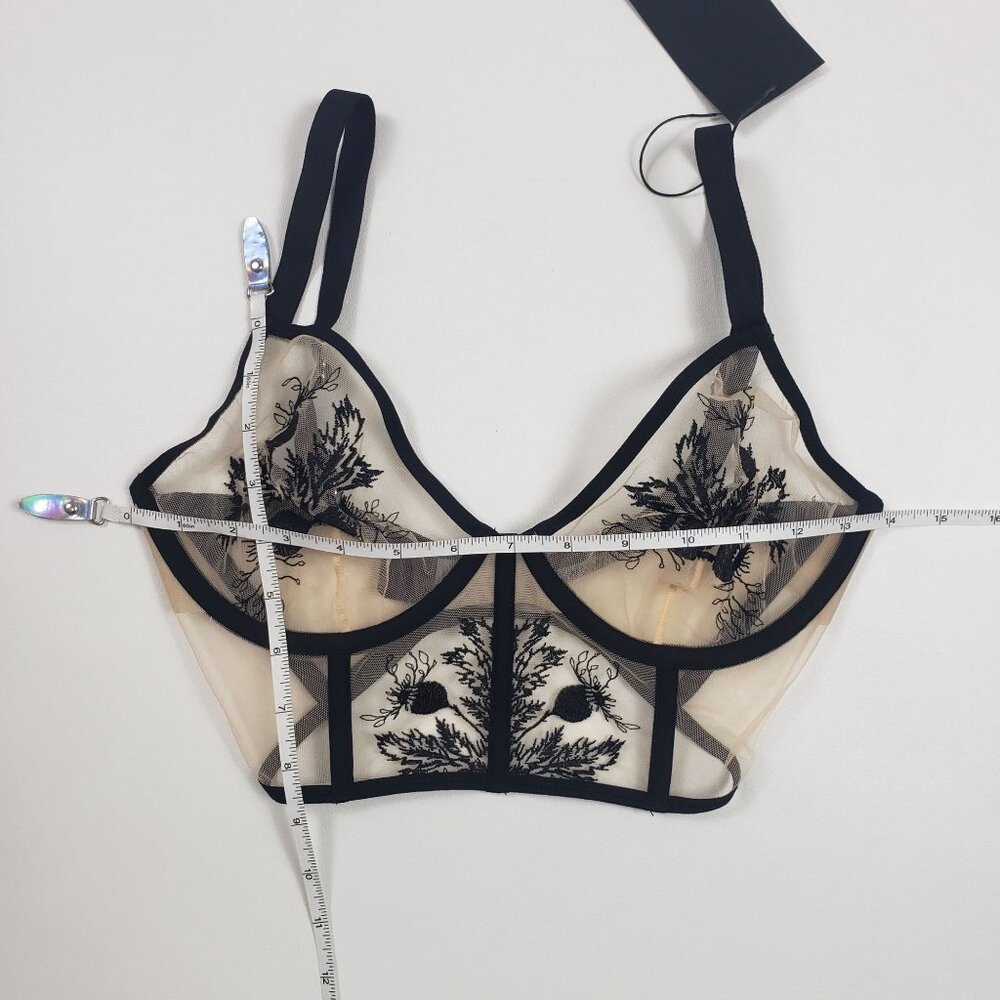 Thistle and Spire Verona Embroidered Longline Bra Women's 32DD Black Nude Mesh - Picture 9 of 16